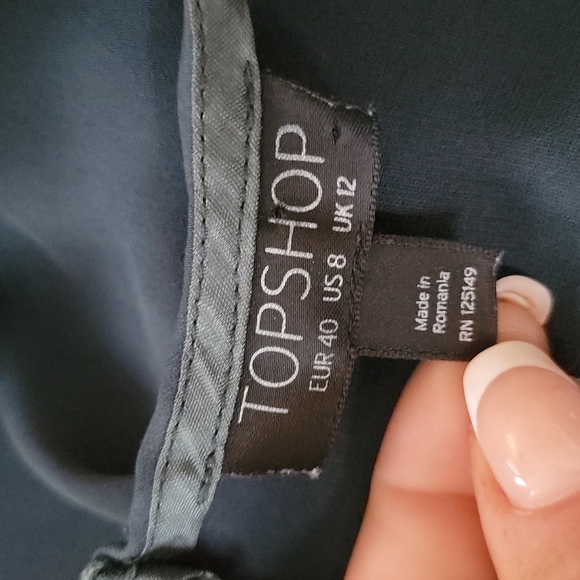 Topshop Semi Sheer Tank Blouse 8 Green Faux Leather Trim - Picture 2 of 4